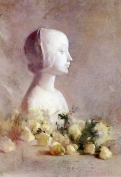 Still Life with Bust and White Roses Artwork by Emil Carlsen