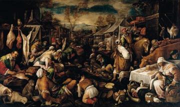 A Busy Market Scene with Meat and Vegetable Sell Artwork by Francesco Bassano  the Younger