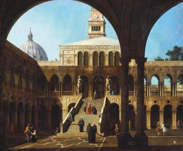 Venice:  Caprice View of the Courtyard of the Doge's Palace with the Scala dei Giganti Artwork by Giovanni Antonio Canal