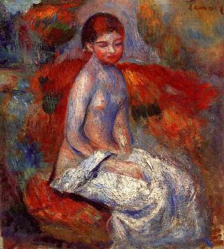 Nude Seated in a Landscape Artwork by Pierre Auguste Renoir