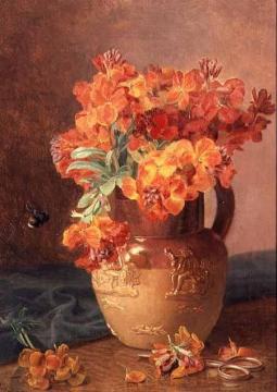 A Still Life with Wallflowers in a Stoneware Jug Artwork by Eloise Harriet Stannard