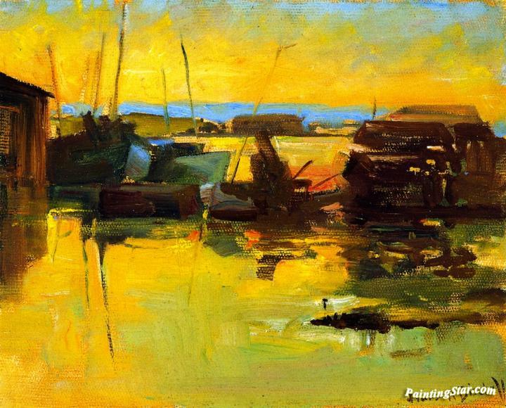 San Pedro Harbor, Sunset Artwork by Franz Bischoff