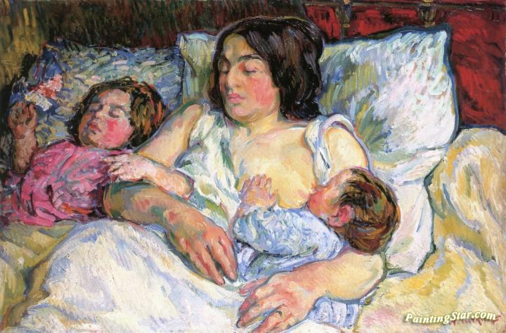 Madame Tarkhoff with Her Two Children Jean and Boris Artwork by Nicolas Tarkhoff