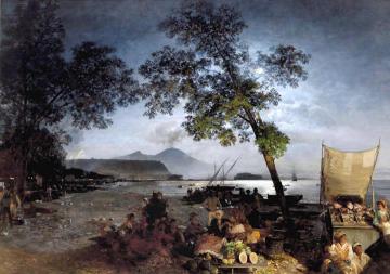 Moonlit Scene of the Bay of Naples Artwork by Oswald Achenbach
