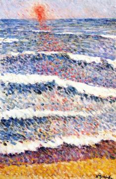 Waves On The Beach At Sunset Artwork by Nicolas Tarkhoff