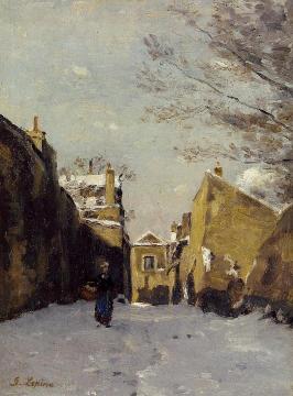 Street in Montmartre, Snow Effect Artwork by Stanislas Lepine