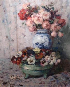 Roses And Pansies Artwork by Fernand Toussaint