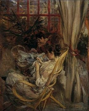 Two women sewing Artwork by Giovanni Boldini