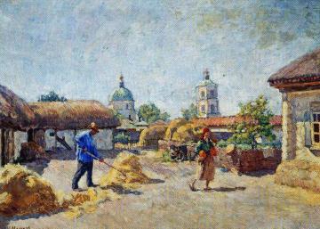 Courtyard in the Village of Mikhailovskaya Artwork by Ilya Mashkov