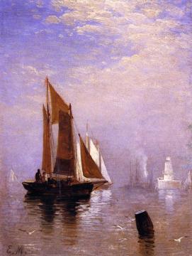 In New York Harbor Artwork by Edward Moran