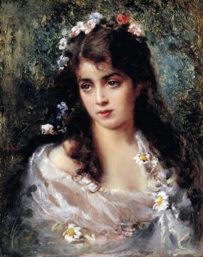 Girl Dressed As Flora Artwork by Konstantin Egorovich Makovsky