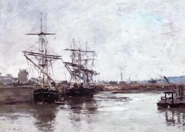 Boats in a Port Artwork by Eugène-Louis Boudin