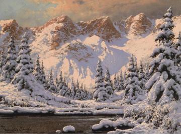 Winter Landscape At Sunset Artwork by Laszlo Neogrady