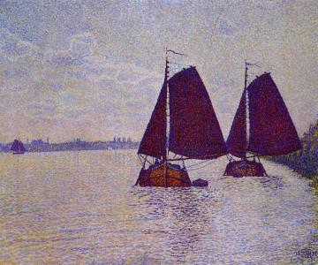 Barges on the River Scheldt Artwork by Theo van Rysselberghe