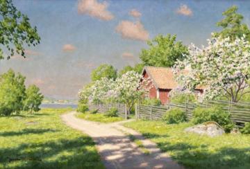Cabin with Fruit Trees Artwork by Johan Krouthén