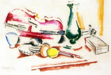 Still Life with Violin and Bow Artwork by Louis Marcoussis