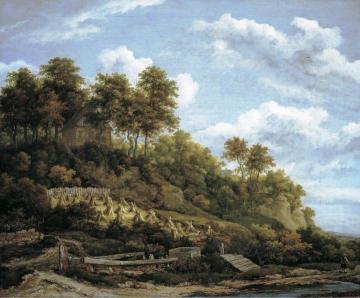 Hilly landscape with stooks of wheat Artwork by Jacob van Ruisdael
