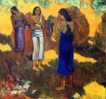 Three Tahitian Women Against A Yellow Background Artwork by Paul Gauguin