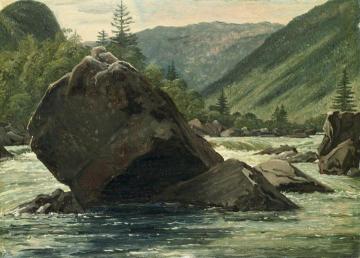 A Jutting Rock In The Rapids (fos Med Fremragende Klippestykke) Artwork by Martinus Rorbye