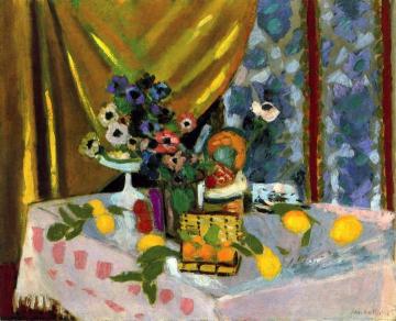 Still Life: Pink Tablecloth, Vase Of Anemones, Lemons And Pineapple Artwork by Henri Matisse