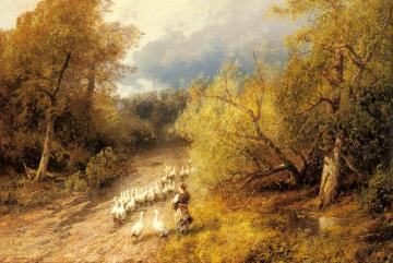 Girl with Geese Artwork by Herman Herzog