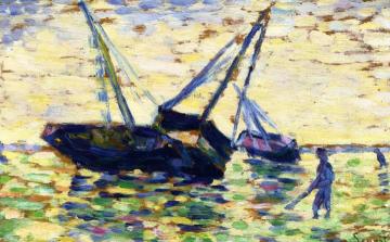 Three Boats In A Seascape Artwork by Georges Seurat