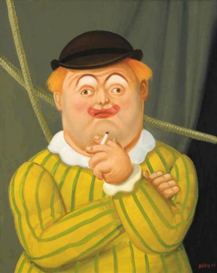 Clown Smoking Artwork by Fernando Botero