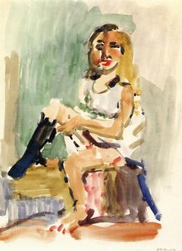 Woman with Black Stockings Artwork by Oskar Kokoschka