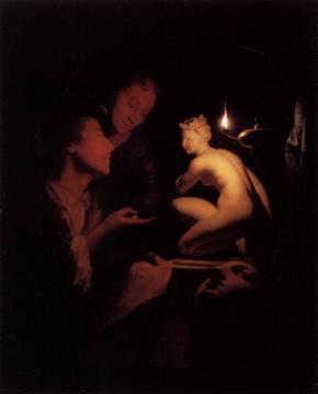 Artist and Model Looking at an Ancient Statue by Lamplight Artwork by Godfried Schalcken