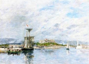 View of the Port of Antibes, the Quay, Morning Artwork by Eugène-Louis Boudin