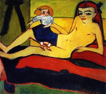 Girl with Doll Artwork by Erich Heckel