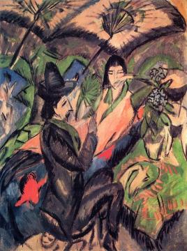 Couple under a Japanese Umbrella Artwork by Ernst Ludwig Kirchner