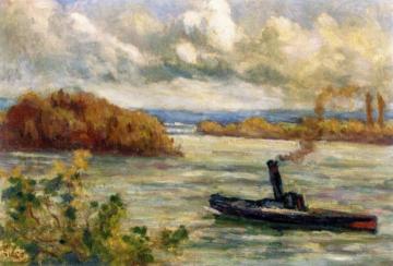 Rolleboise, Tugboat on the Seine Artwork by Maximilien Luce