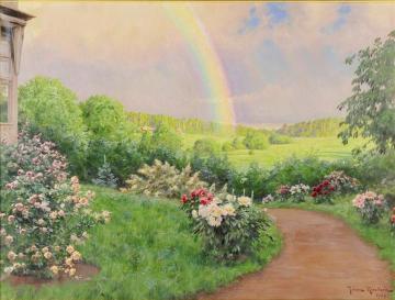 Garden with rainbow Artwork by Johan Krouthén