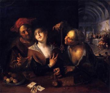 A Procuress With A Couple Artwork by Hans von Aachen