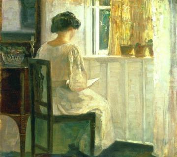 Girl Reading in a Sunlit Room Artwork by Carl Vilhelm Holsoe