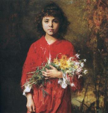 Portrait Of A Young Girl With Flowers Artwork by Alexei Harlamoff