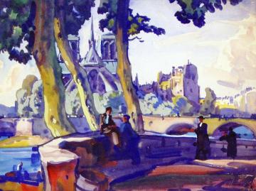 Notre Dame from ile de la Cité Artwork by Frank Nelson Wilcox