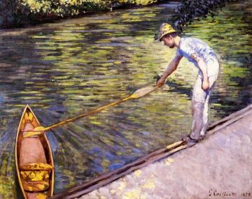 Boater Pulling on His Perissoire Artwork by Gustave Caillebotte