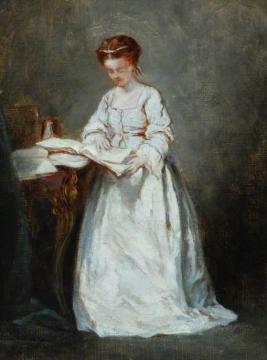 Girl in White, Reading Artwork by Charles Chaplin