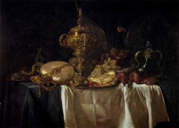 Still-Life with Fruit, Parrot, and Nautilus Pitcher Artwork by Willem van Aelst