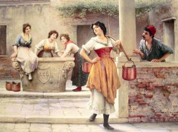 Flirtation at the Well Artwork by Eugen Von Blaas