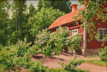 Cabin with Fruit Trees Artwork by Johan Krouthén