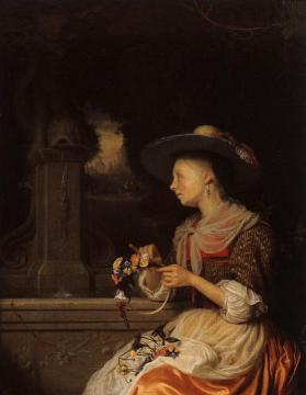 Young Woman Weaving A Garland Artwork by Godfried Schalcken