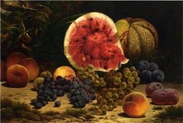 Still Life with Watermelon, Grapes, Peaches, Plums and Cantaloupe Artwork by William Mason Brown