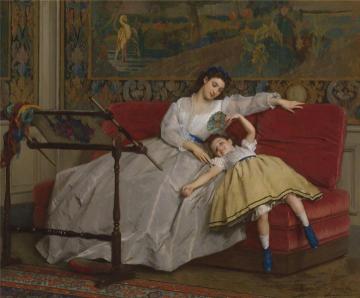 Mother With Her Young Daughter Artwork by Gustave-Leonard de Jonghe