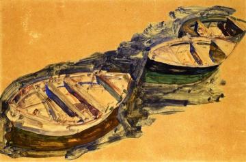 Three Rowboats Artwork by Egon Schiele