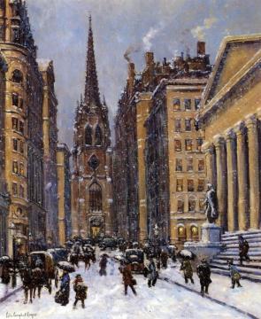 Wall Street Facing Trinity Church Artwork by Colin Campbell Cooper