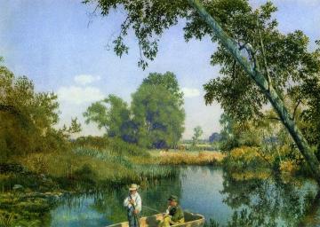 Two Boys In A Rowboat Artwork by John William Hill
