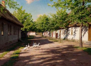 Old Farm with Geese Artwork by Johan Krouthén